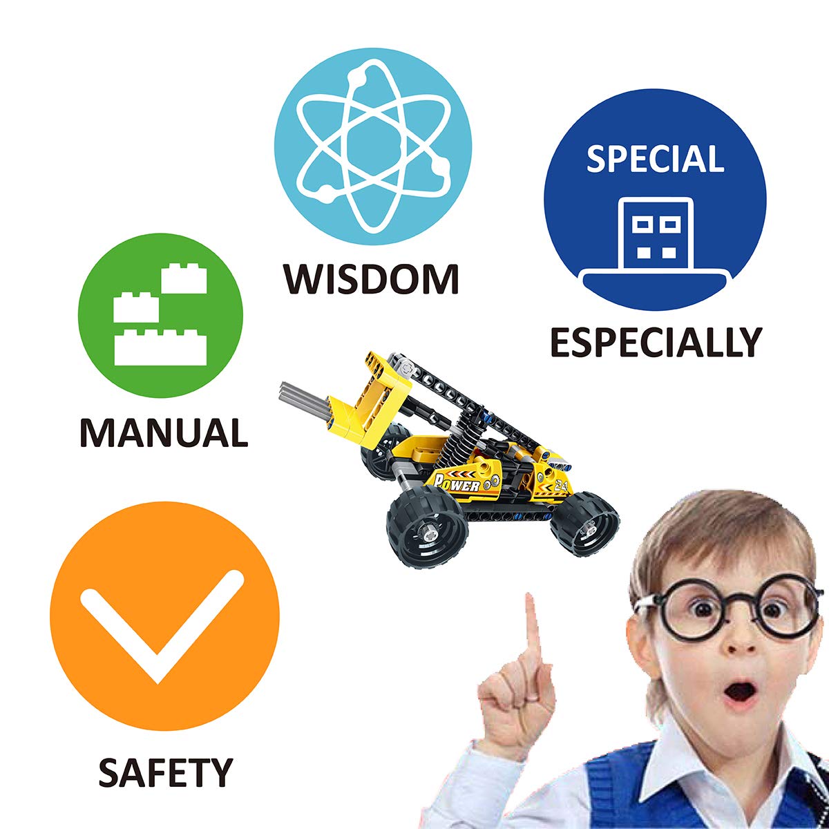 Kids Stem Building Set, Pull-Back Racing Car Toy, DIY Brain Puzzles Bricks, Construction Education Learning Particles, Model Building Kit Brain Development Toys, Best Gift for Boys, Girls and Kids