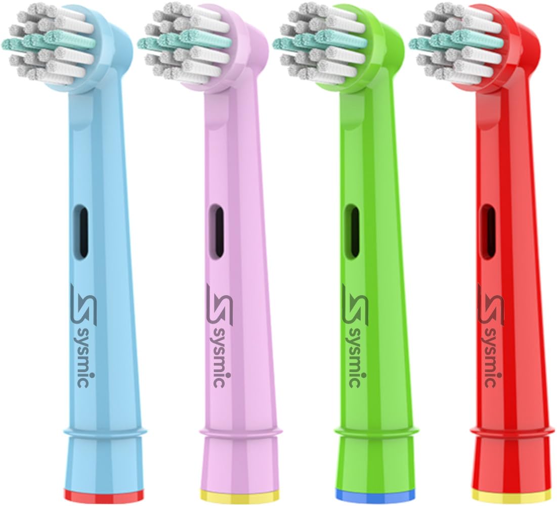 SYSMIC Kids Toothbrush Heads Soft Bristle Compatible with Oral B Kids Toothbrush Head, Childrens Replacement Braun Electric Tooth Brush Heads Pro 4 Pack for Kid Ages 3-5 6-12