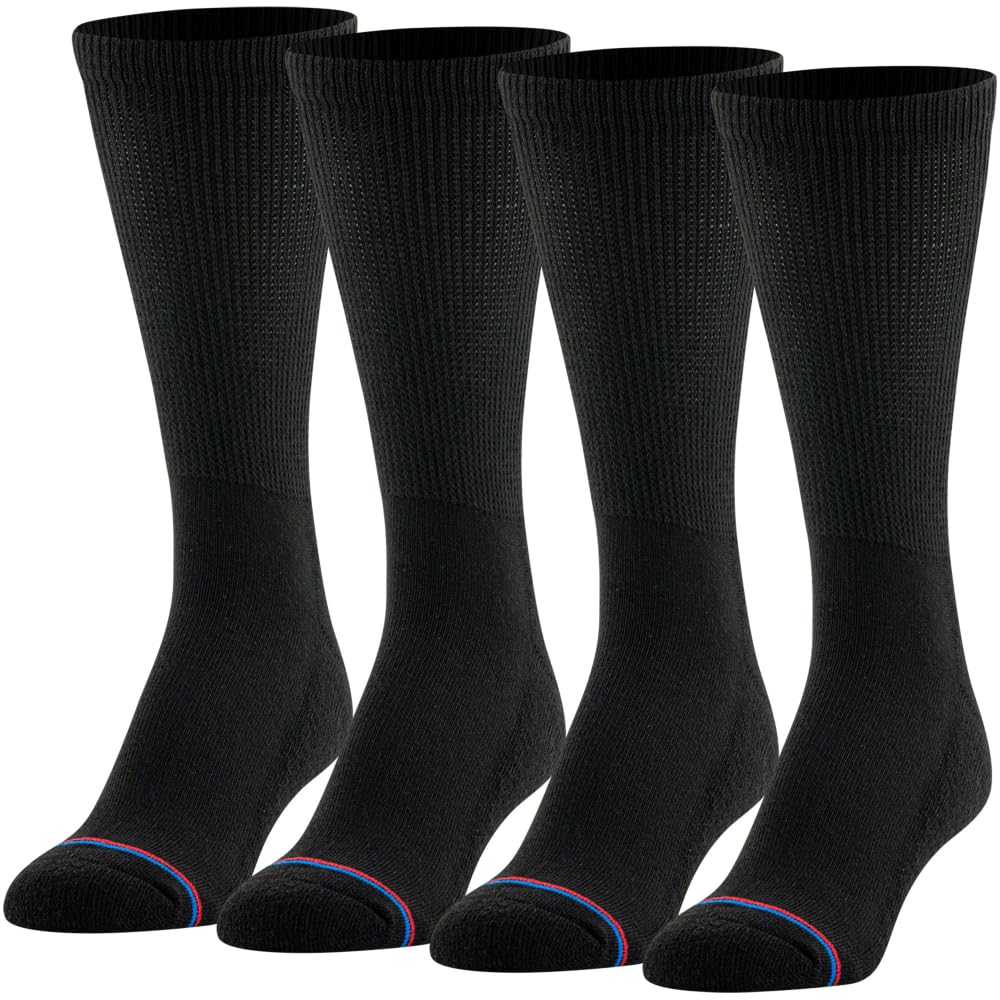 MediPeds Womens Diabetic Crew Socks With Non-Binding Top And Cushion Sole 4 Pairs, Black, Men's 9-12/Women's 10-13
