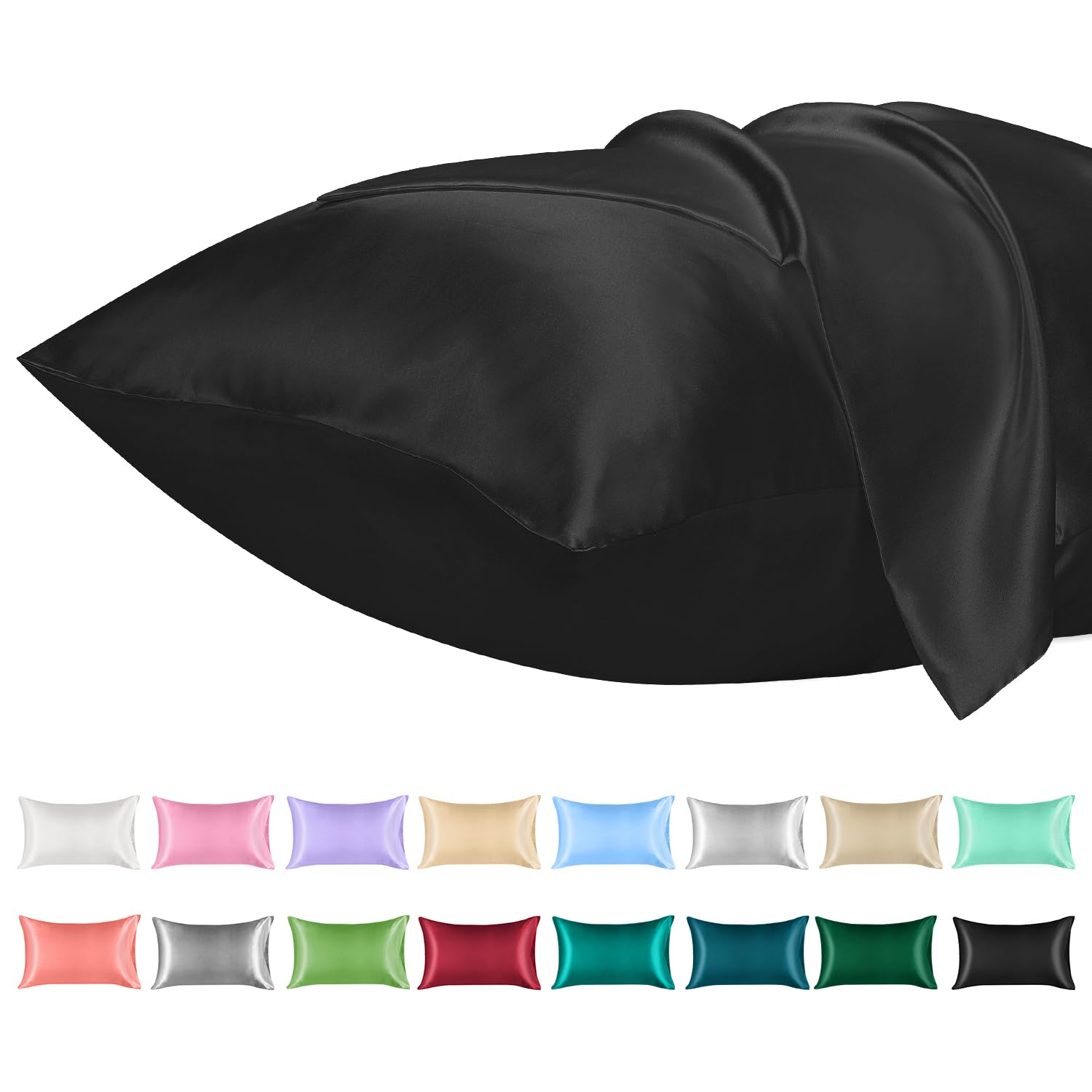 Lirex 2 Pack Satin Pillow Cases - Softer Than Silk Pillowcase for Hair & Skin, Standard Size with Envelope Closure, Cooling Pillow case (Black, 50x75cm)