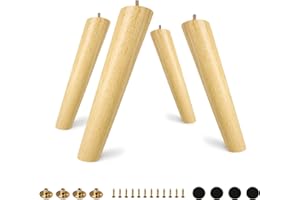 FoDau770 Rubber Wood Furniture Legs 10 Inches, Slant Tapered Wood Feet Mid Century Sofa Legs Set of 4, 5/16" UNC Furniture Feet Replacement Parts for Cabinet Couch Dresser Chair Ottoman Table