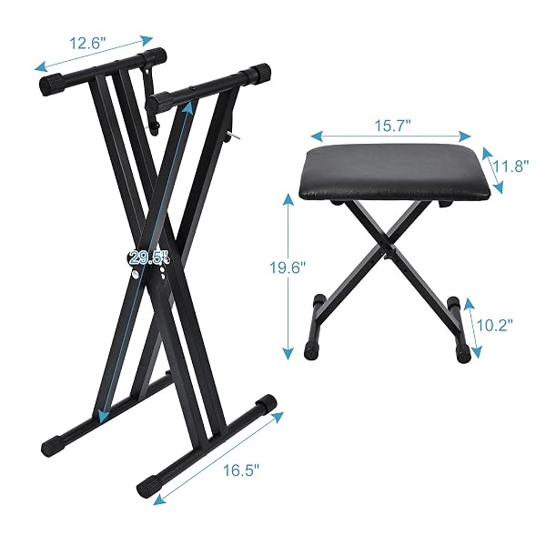 TIPATYARD KEYBOARD STAND & BENCH SET, UPGRADE HEAVY DUTY DOUBLE-X KEYBOARD STAND, ADJUSTABLE & PORTABLE DIGITAL PIANO STAND WITH LOCKING STRAPS