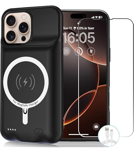 Coque Batterie 8500mAh Pour IPhone 16 Pro - Chargeur Portable Avec Support Intégré - Protection Écran Incluse - Noir