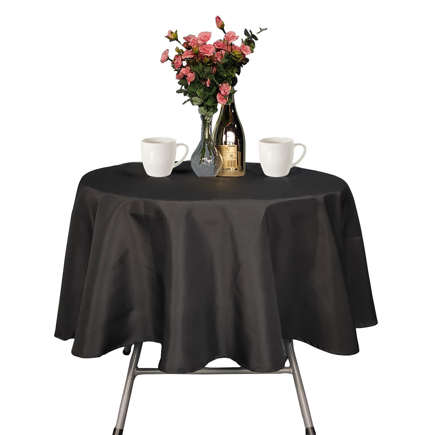 Trimming Shop Black Table Cloth - 108 Inch Polyester Round Tablecloth, Washable, Wrinkle Resistant Table Cover for Dining, Buffet Parties, Picnic, Wedding, Banquet, Birthday Party, Pack of 1 — image 1