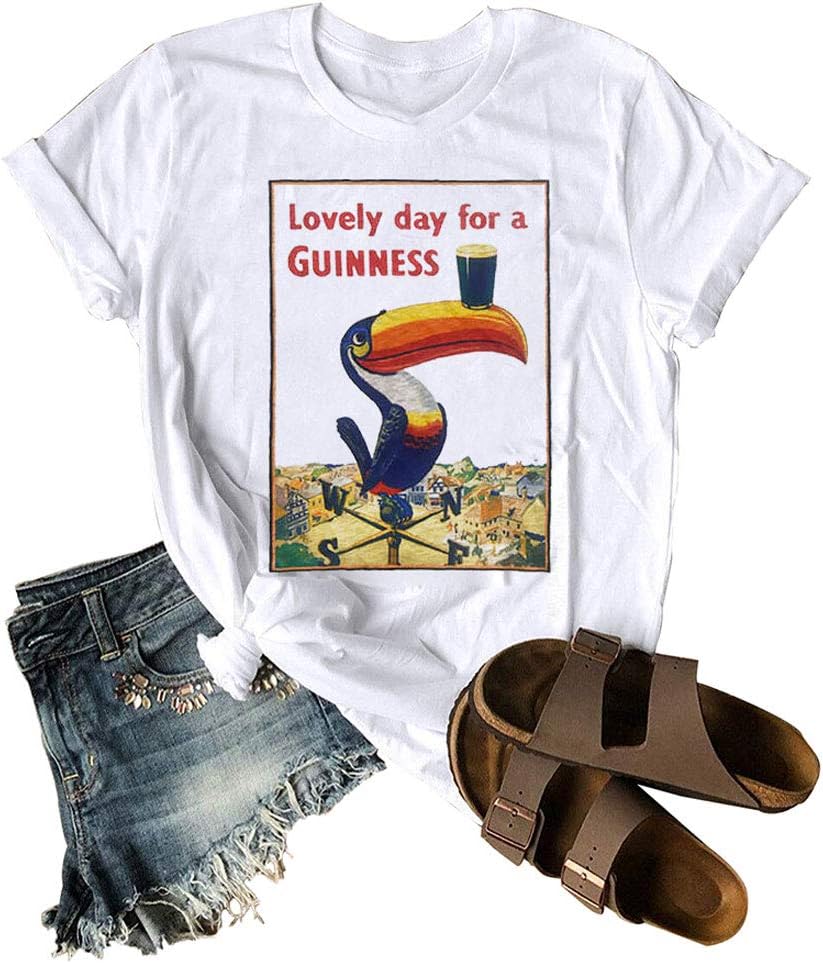 Chulianyouhuo Lovely Day for A Guinness Shirt Women's Vintage Casual Graphic Blouse Top Tee