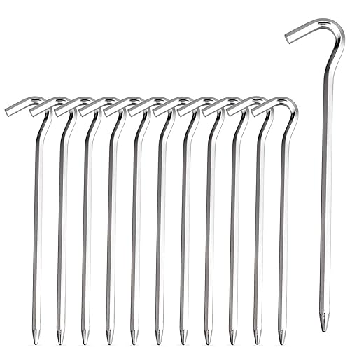Tent Pegs - Aluminium Tent Stakes Pegs with Hook - 7’’ Hexagon Rod Stakes Nail Spike Garden Stakes Camping Pegs for Pitching Camping Tent, Canopies