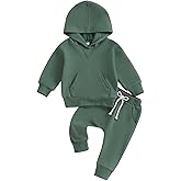Lukivech Toddler Baby Boy Girl Clothes Solid Color Hoodie Sweatshirt Top and Jogger Pants Set 2 Piece Fall Winter Outfits