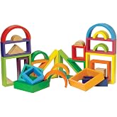 Constructive Playthings 38 Piece Hardwood Multi-Colored Designer Toy Blocks Set