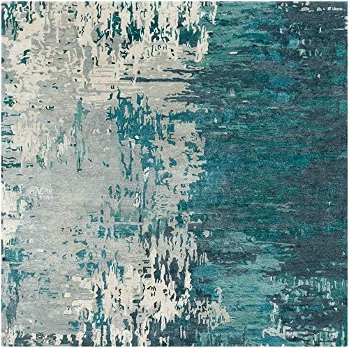 Tiwari Home 8' x 8' Abstract Style Teal Green and Ivory Square Area Throw Rug