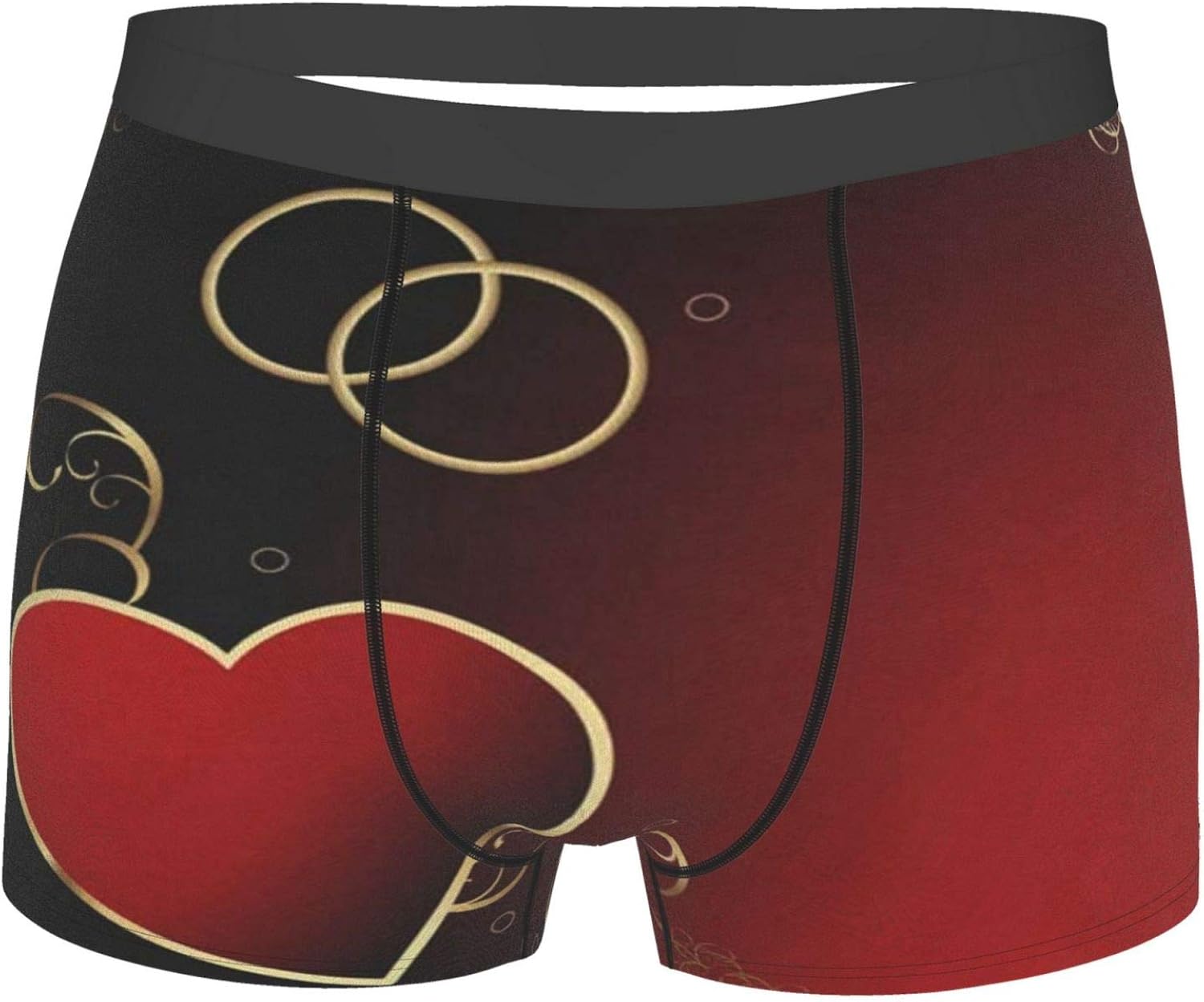 Mens Boxer Briefs Valentines Day Love Heart Gold Decor On Black Red Cloth Brief Underwear Mid