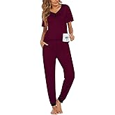 Ekouaer Pajamas for Women Set 2 Piece Lounge Set Short Sleeve Pjs Joggers Long Pants Sleepwear with Pockets