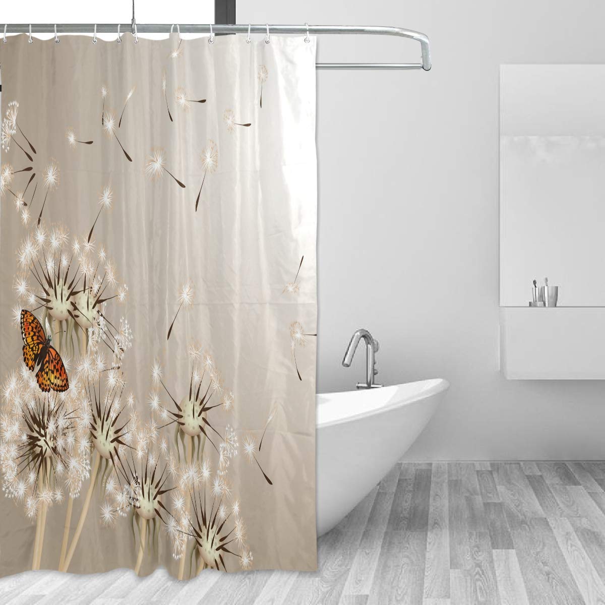 ALAZA Shower Curtain, Dandelion Butterfly Bathroom Waterproof Polyester Curtains Accessories With Hooks For Home Decorative (153cm x 183cm)