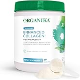Organika Enhanced Hydrolyzed Collagen Peptides Powder: Easy Absorption Unflavored Collagen Powder for Skin, Hair, Nails, Joints, Muscles, & Gut - Keto, GMO-Free, Grass-Fed (1.1 Pounds)