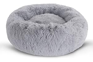 BVAGSS Small Dog Bed,Anti-Anxiety Donut Cuddler Cozy Soft Round Bed,Calming Plush Washable Round Fluffy Pet Cushion Bed for Puppy & Kitten MW002 (20 inch, Light Grey)