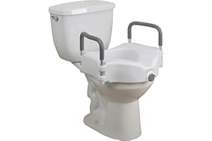 Drive Medical 2-in-1 Raised Toilet Seat with Removable Padded Arms - Elevated Bathroom Safety Support - Secure Locking Attachment - Easy Height Assistance - Durable Plastic Construction