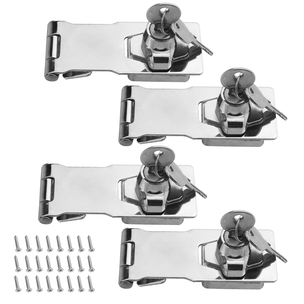 TOVOT 4PCS 4" Locking Hasp with Keys Shed Locks Heavy Duty Hasp Locks Latches for Door Cabinet Drawer (Keyed Alike)