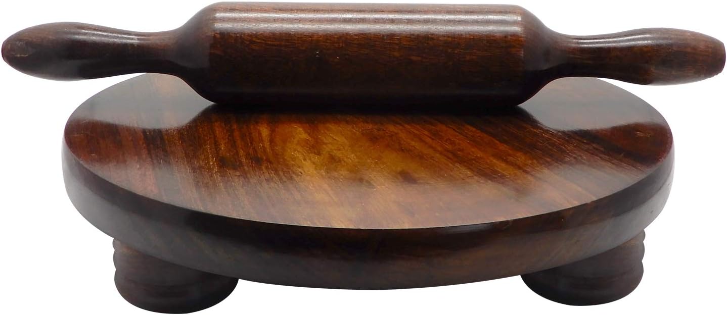 WhopperIndia Handmade Wooden Round Roti Maker Rolling Board with