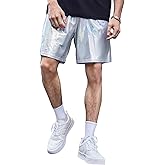 WDIRARA Men's Metallic Drawstring Waist Pocket Front High Waist Straight Leg Shorts