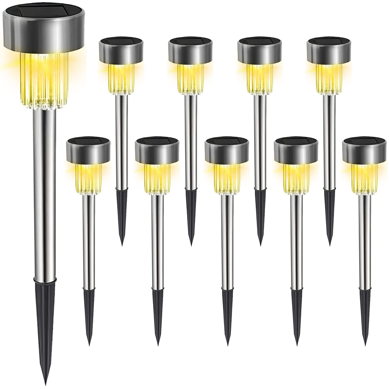 Melofo Outdoor Solar Stake Lights 10 Pack LED Waterproof Stainless Steel Garden Lights Solar Powered Stakes Garden Outdoor Light Post Path Light for Holiday Garden Pathway Patio Yard