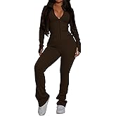 PINSV Women's 2 Piece Outfits Long Sleeve Zip Up Jacket Flare Pants Matching Tracksuit Set