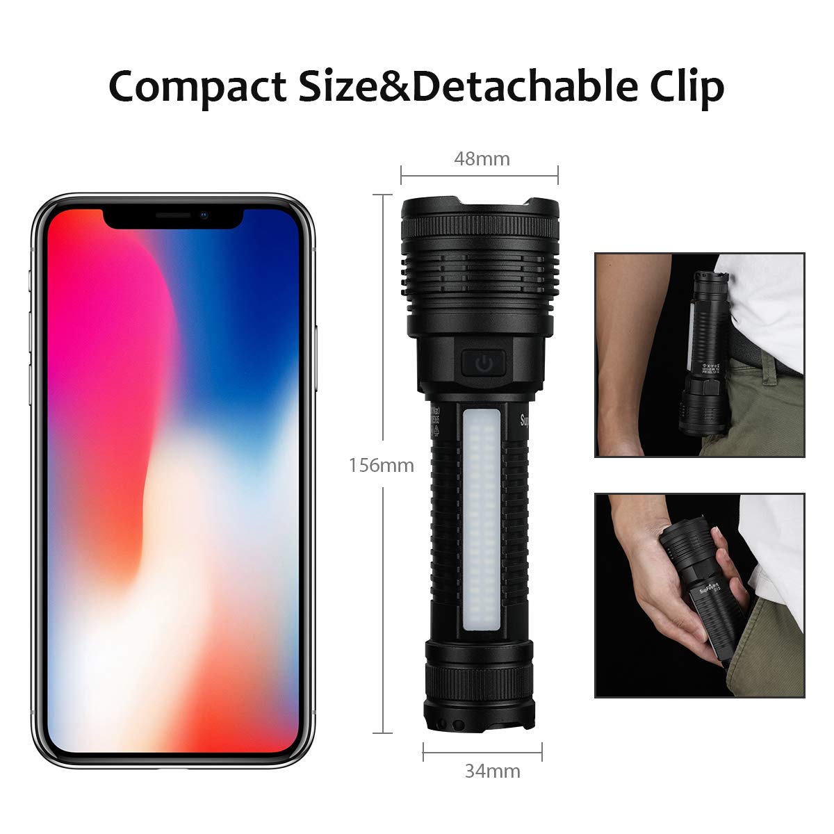 Supfire USB Rechargeable Flashlight,Mini Emergency Flashlight with Side