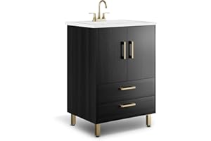 phiestina Fully Pre-Assembled Black 24 inch Bathroom Vanity, 2 Soft Close Doors and 2 Drawers Bathroom Storage Cabinet Set, with 3 Holes Single Ceramic Sink Combo, Faucet Not Included,BV02-BLACK-JH