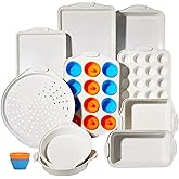 Ymiton Baking Pans Set with Silicone Handles, 34 PCS Nonstick Bakeware Sets, Oven Pan Set Includes Baking Tray, Cookie Sheet, Cake Pans, Loaf Pan, Muffin Pan, Pizza Pan
