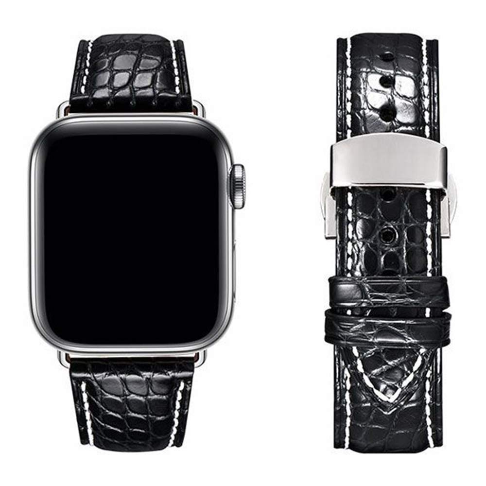 MUENShop Compatible with Apple Watch Alligator Strap 49mm 45mm 44mm 40mm 41mm Real Crocodile Replacement Band for iWatch Series 9 8 7 6 5 4 SE,Ultra/Ultra 2