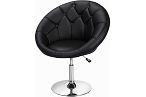 Yaheetech Round Tufted Back Chair Contemporary Height Adjustable, 360° Swivel, Accent Vanity Chair for Living Room, Modern Look, Black