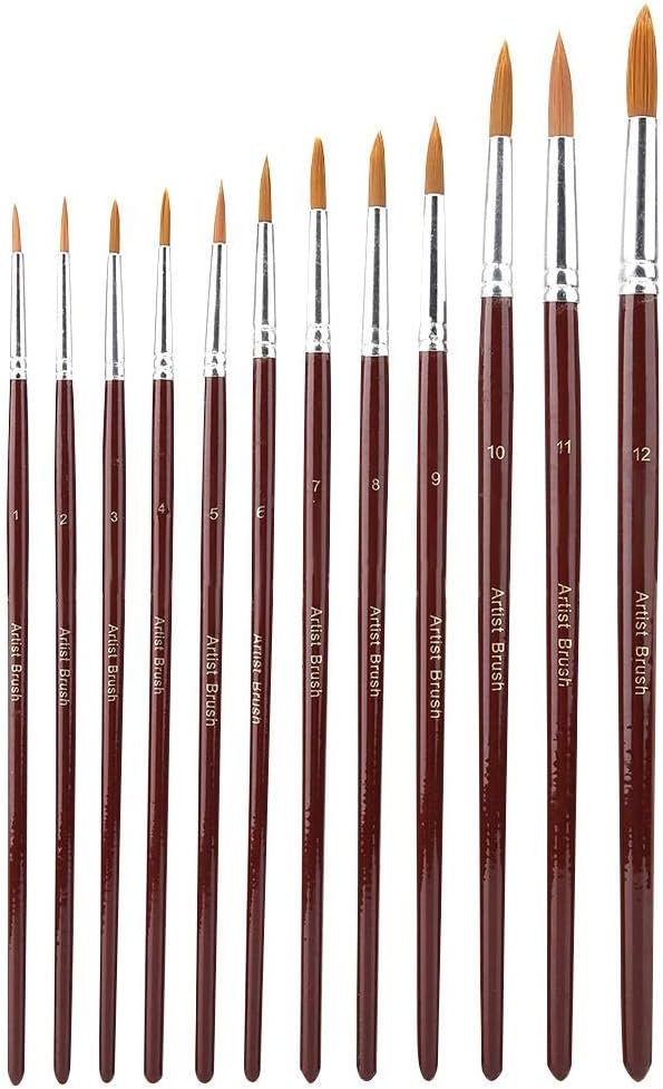 Artist Paint Brushes Set 12PCS Fine Pointed Nylon Art Painting Brushes, for Watercolor Acrylic and Oil Painting(Round tip)