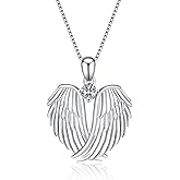YFN Angel Wings Necklace 925 Sterling Silver Guardian Angel Wings Pendant Necklace Birthstone Necklace for Women Girls Christmas Jewelry Gifts