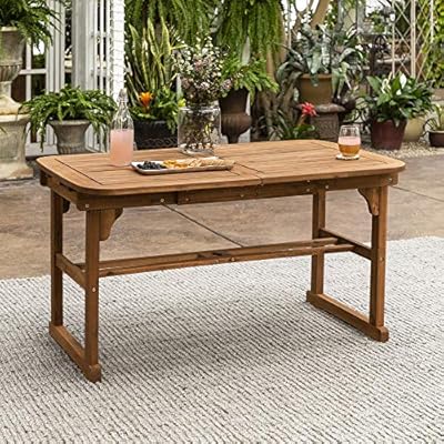 Walker Edison Maui Modern Solid Acacia Wood Slatted Patio Dining Table, 78 Inch, Brown 61TsYw4GsiL