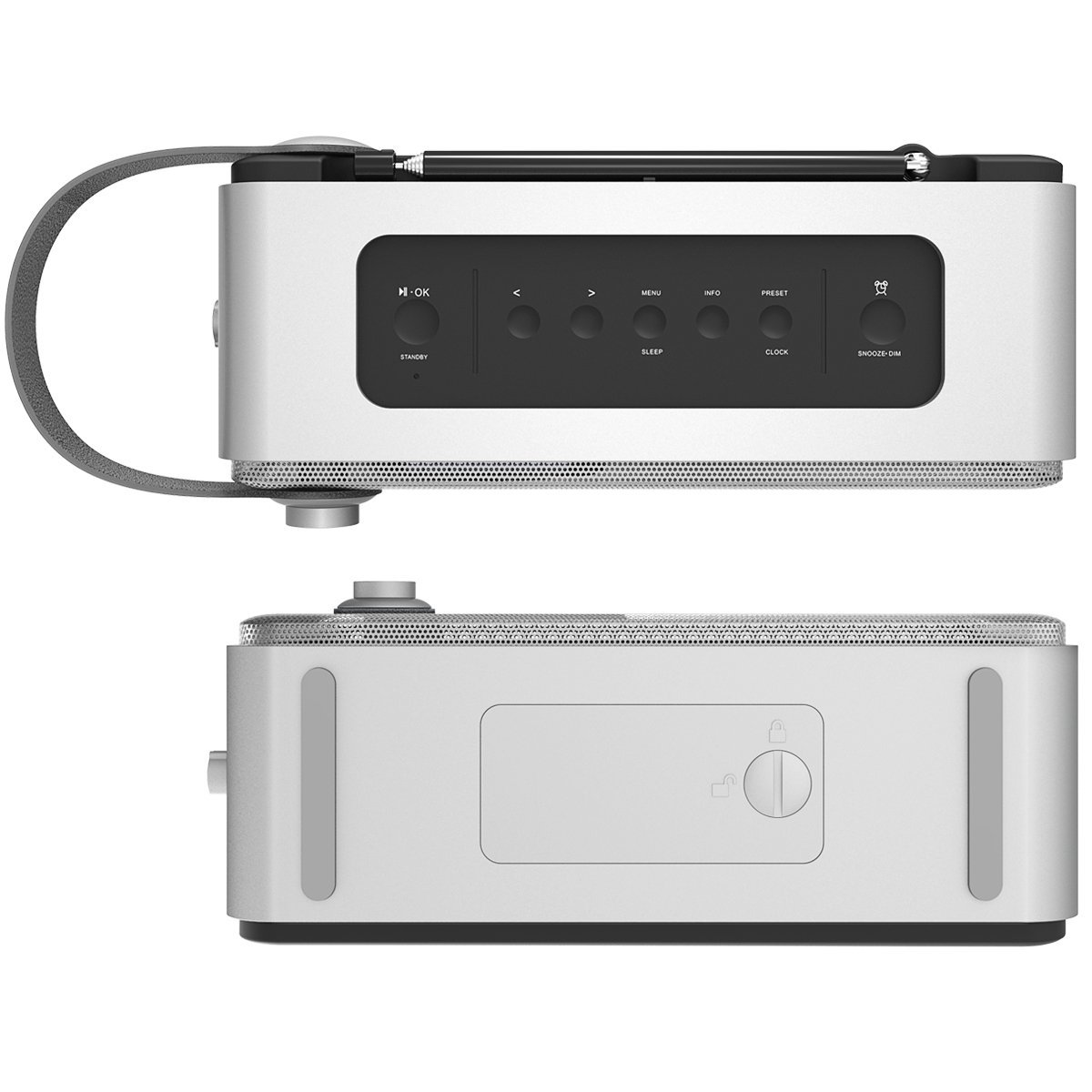 1byone DAB / FM Bluetooth Radio, Radio digital portátil con el despertador / FM / Pantalla LCD / 3.5mm Aux-in ,color plata & gris