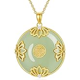 HPQQ Jade Lotus Necklace for Women 14k Gold Plated Sterling Silver Natural Jade Good Fortune Jewelry Valentines Day Birthday Gifts for Women Mom Wife