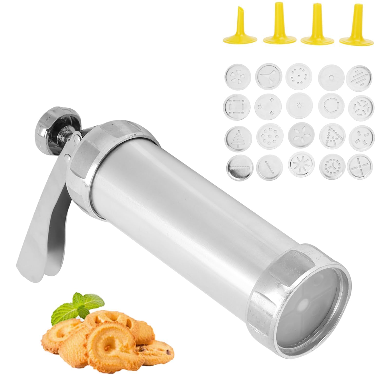 Cookies Press Set, Biscuit Making and Icing Set Stainless Steel Cookie Press Biscuit Maker Kit with 20 Disc Cookie Mold DIY Cake Decorating Tools Set