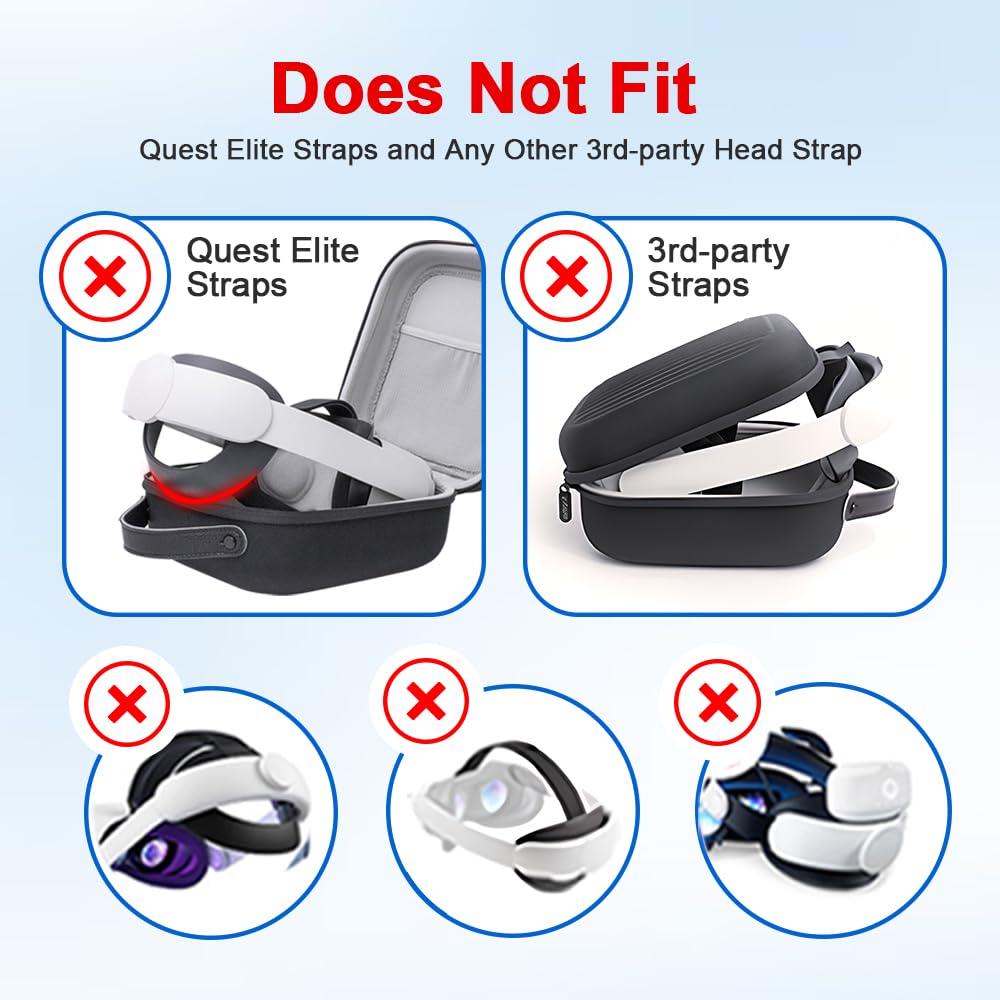 Krypthos Hard Carrying Case Compatible with Meta Quest 3S/Quest 3/Quest 2/Vision Pro, Portable VR Gaming Headset and Touch Controllers Case with Lens Protector, for Travel and Home Storage (Black)