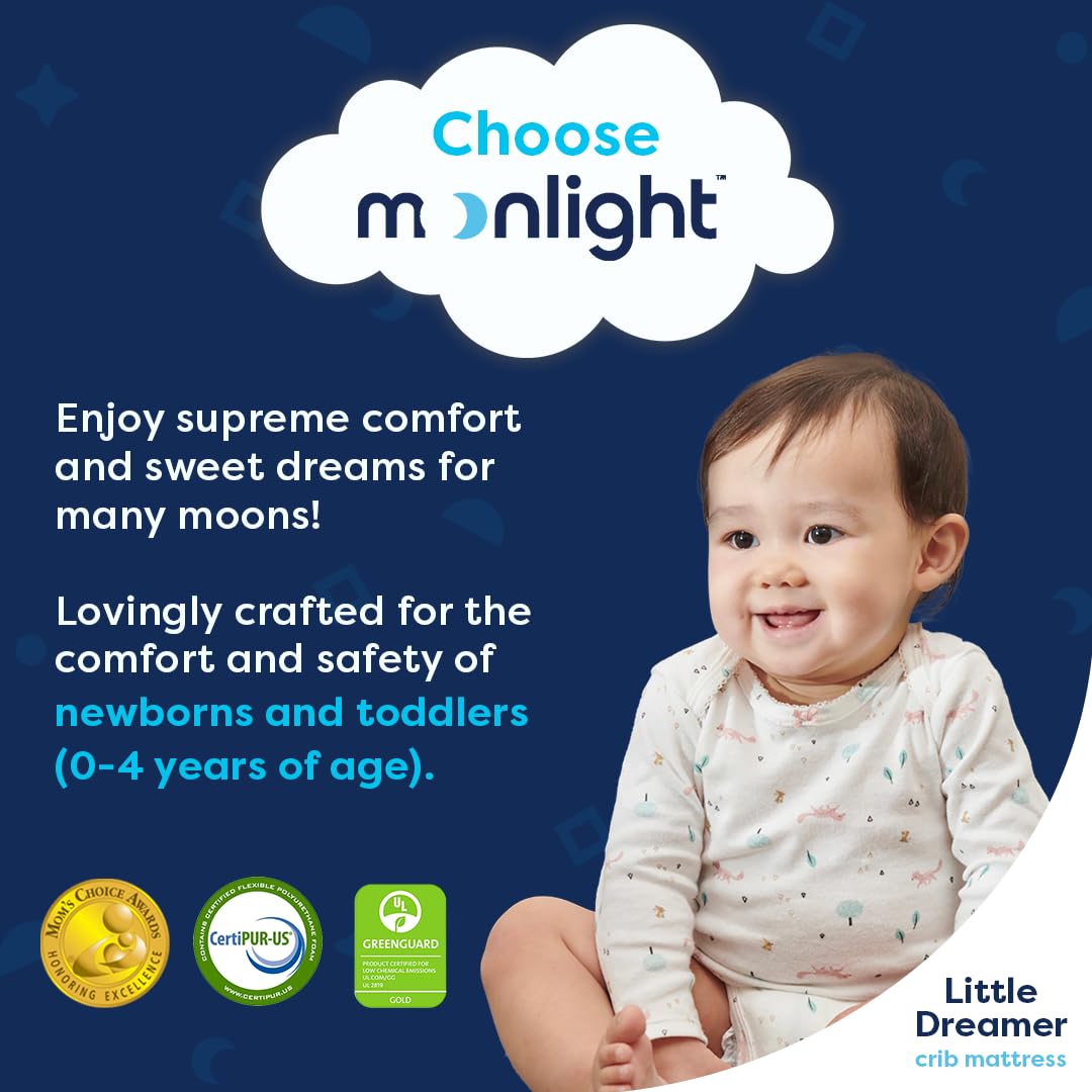 Moonlight Slumber Little Dreamer Crib Mattress – Dual-Sided Baby and Toddler Mattress, Firm Infant Support, Waterproof and Hypoallergenic, 5