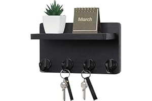 Nekon Key Holder Wall Mount, 8.5 Inch Small Home Decor Wooden Wall Organizer with 4 Hooks and Shelf, Wall Decor for Living Ro