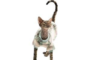 URNAT Cat Double-Sided Fleece Clothes, Soft Warm Winter Jumpsuit Sweater Shirt Clothing for Hairless Sphynx, Devon & All Indoor Kittens (Green,M)