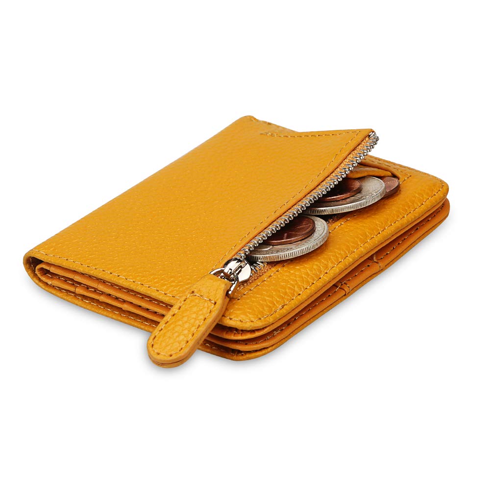 FT FUNTOR Small Wallet for Woman with Card Ladies Bifold Zipper Pocket RFID Blocking Leather Wallet Purse (Yellow) — image 1