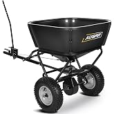 AugFir Tow Behind Broadcast Spreader, 130 LBS Capacity Lawn Fertilizer Spreader for Riding Mower, ATV, UTV &amp; Tractor, 12 FT Spread Width Pull Behind Spreader Seeder for Grass Seed, Salt, Ice Melt