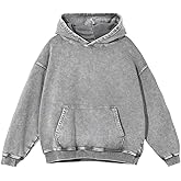 Calmlook Womens Vintage Oversized Hoodie Acid Wash Heavyweight Cotton Sweatshirt Unisex Couples Men Baggy Pullover Hoodie