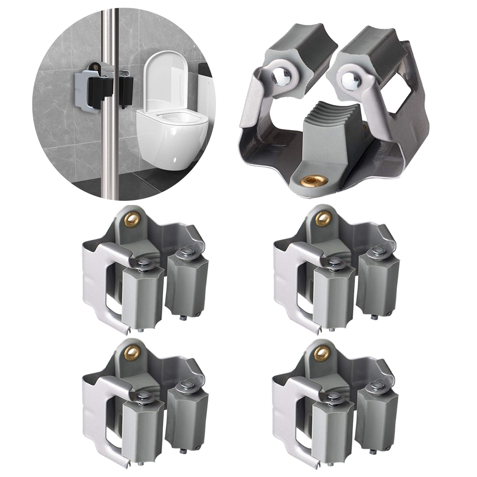 3-H Mop Holder 4 Pack,Brush Holder,Broom Holder Wall Mounted for Kitchen Bathroom Laundry Room Shed Garage Garden(Grey)