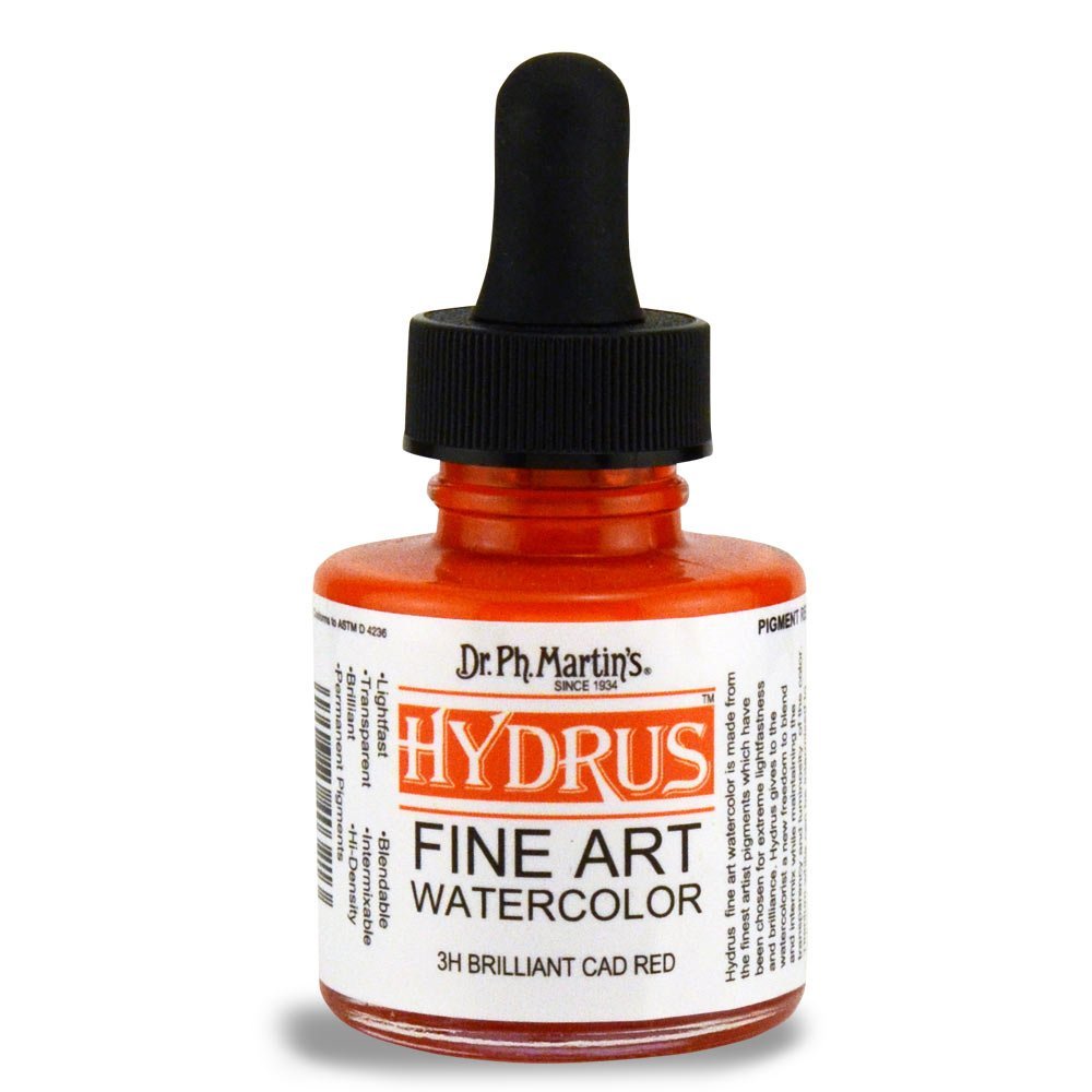 Dr. Ph. Martin's Hydrus Fine Art (3H) Watercolor Bottle, 1 oz, Brilliant Cad Red
