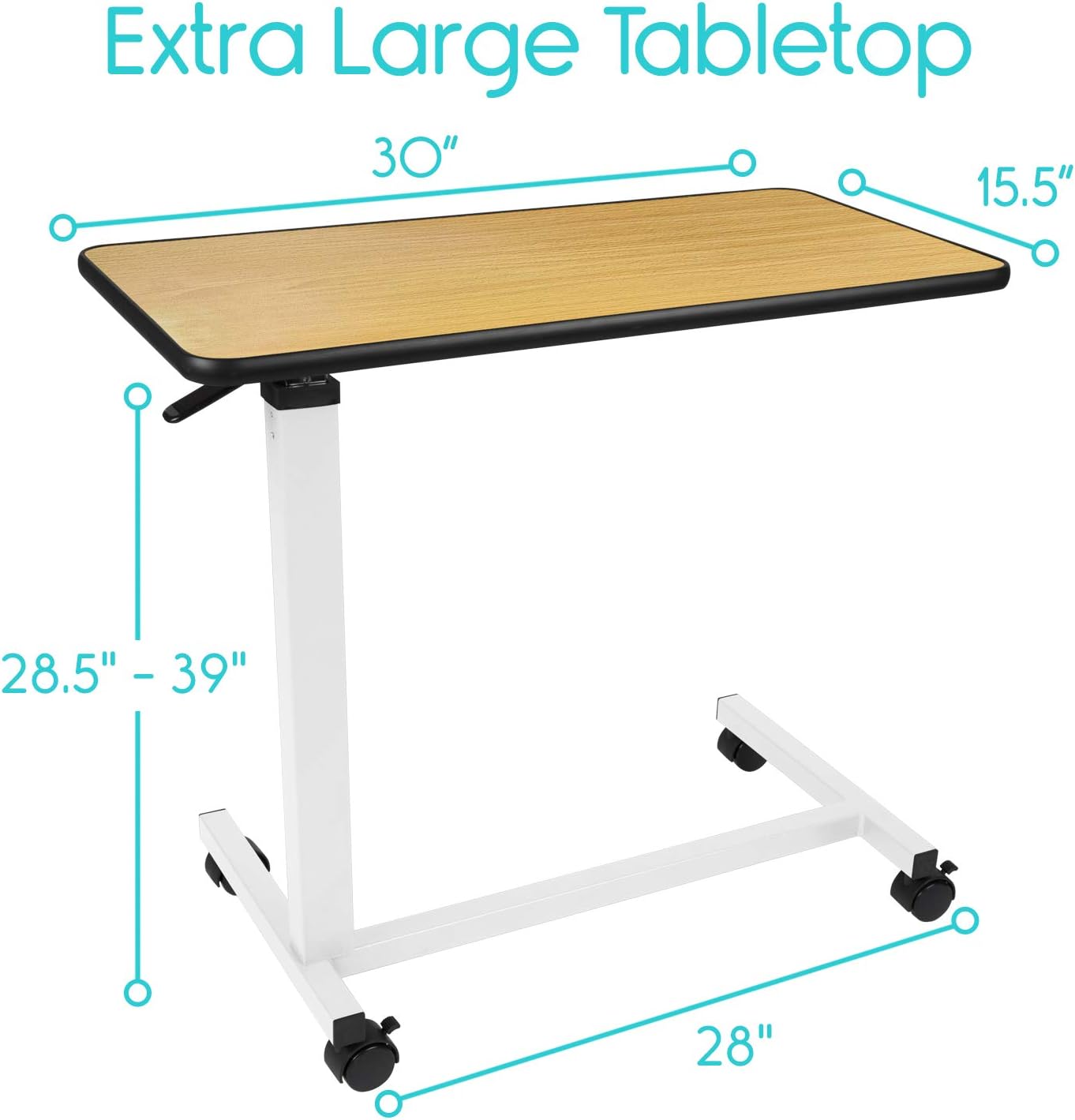 Vive Overbed Table (XL) - Hospital Bed Table - Swivel Wheel Rolling Tray - Adjustable Over Bedside Home Desk - Laptop, Reading, Eating Breakfast Cart Stand - Bedridden, Elderly, Senior Patient Aid: Kitchen & Dining