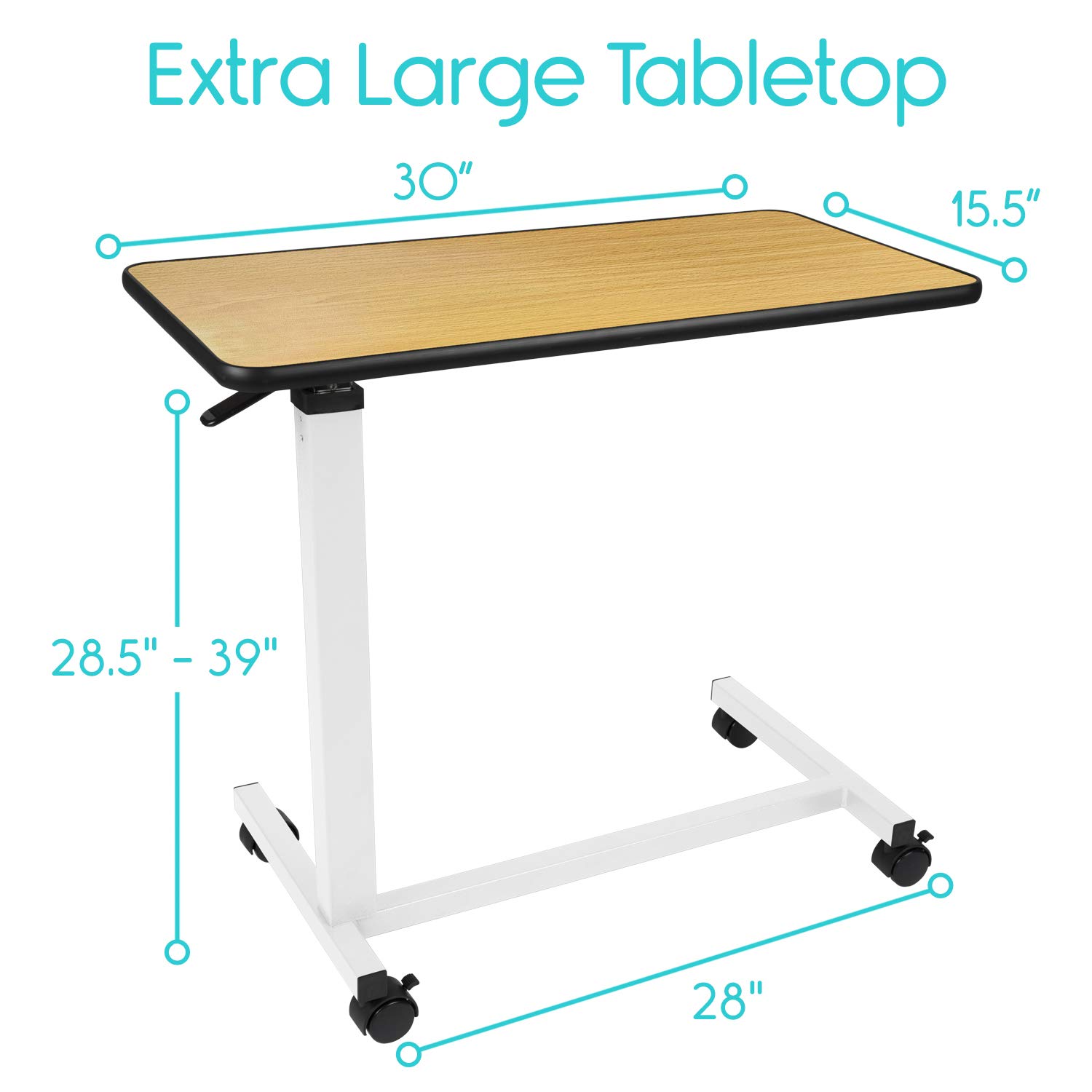 Galleon Vive Overbed Table (XL) Hospital Bed Table Swivel Wheel