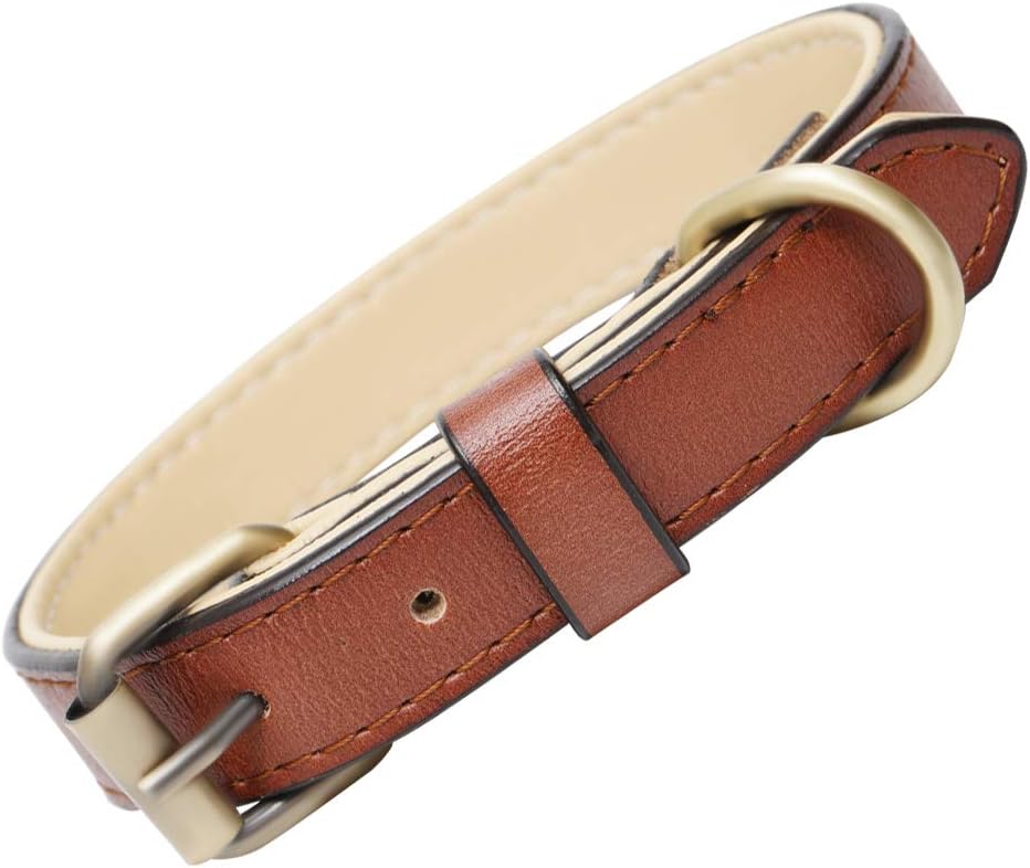 Genuine Leather Padded Dog Collar Comfortable Strong Soft collars Best for Small Medium and Large Breed Dogs (Brown) (S)