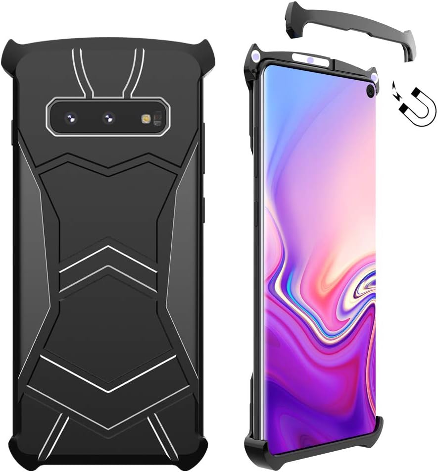 LIGHTDESIRE Metal Galaxy S10 Plus Case, Aluminum Slim Magnetic Installation Absorption Protector Corner Anti-Scratch Hard Back Cover (Black)