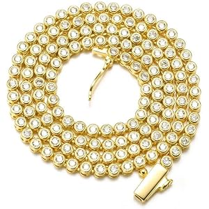 BREN 2mm Tennis Necklaces for Women Men, 3 Prong/Bezel Set 18K White/Yellow Gold Plated 16/18 inches Round Cubic Zirconia Dai