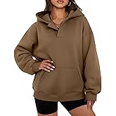 onlypuff Women Essential Hoodies Pullover Sweatshirt Long Sleeve Kangaroo Pocket Fleece Basic Sweater